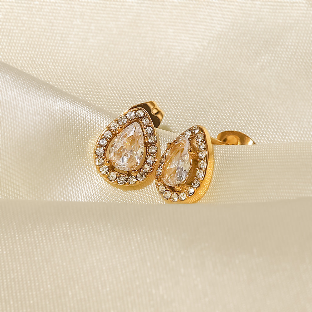 Stainless Steel Inlaid White Zircon Earrings