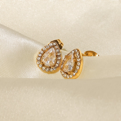 Stainless Steel Inlaid White Zircon Earrings