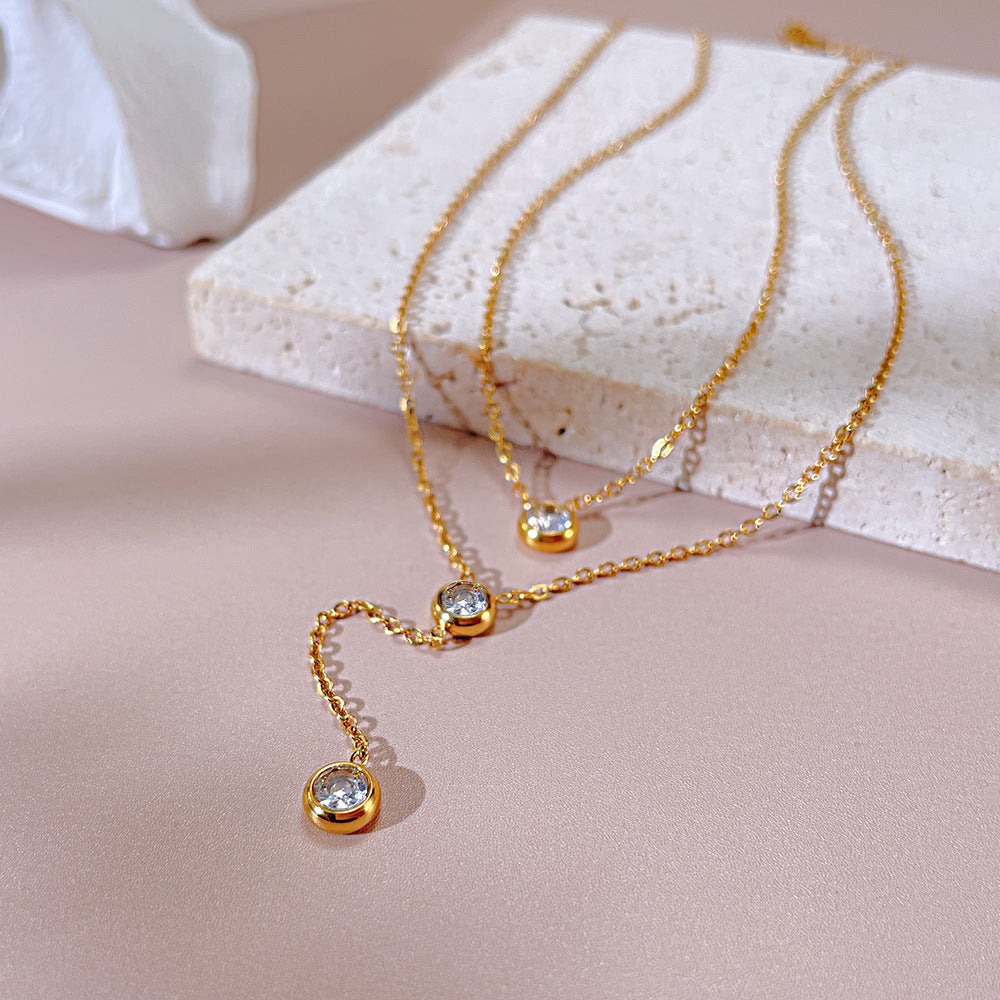 White Zircon Titanium Steel Necklace