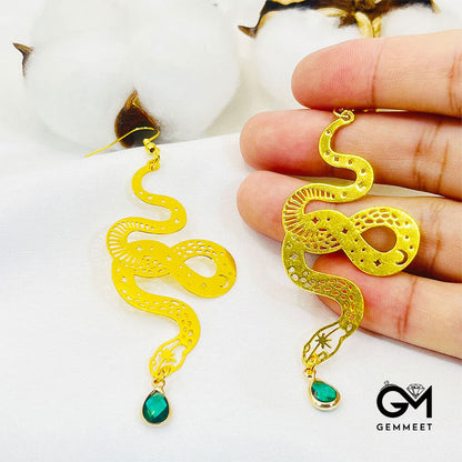 Retro Simplicity Bohemia Emerald Gold Snake Earrings