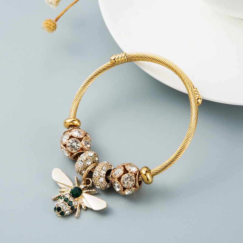 Alloy Gold Adjustable Bee Pendant Bracelet