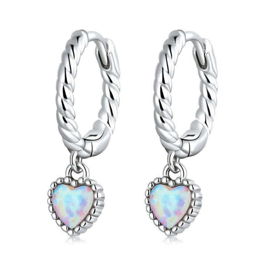 Women's Opal Heart Vintage Twist Earrings