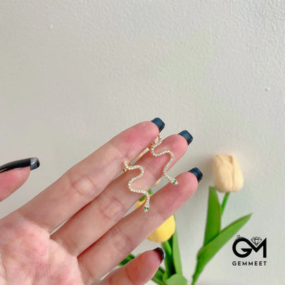 S925 Sterling Silver White Green Zircon Snake Earrings