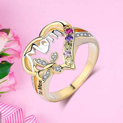 "I love you, Mom." Heart Mom Design Zircon Ring