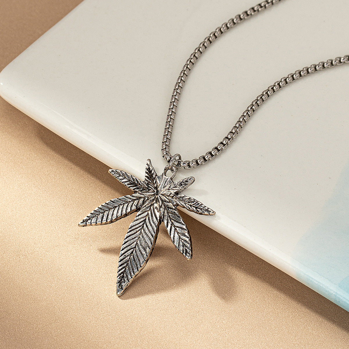 Maple Titanium Steel Personality Sweater Necklace