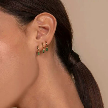 Stainless Steel Plain Hoop Green and Red Earrings