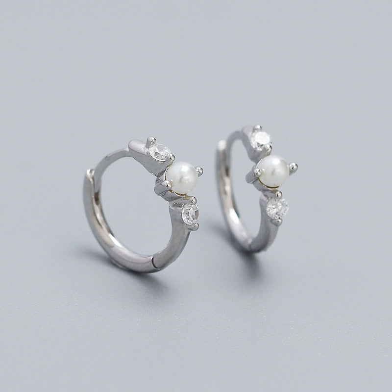 S925 Silver Pearl Circle Temperament Earrings
