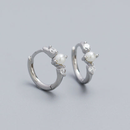 S925 Silver Pearl Circle Temperament Earrings