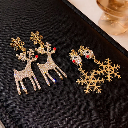 Cute Full Stones Elk & Snowflake Drop Earrings
