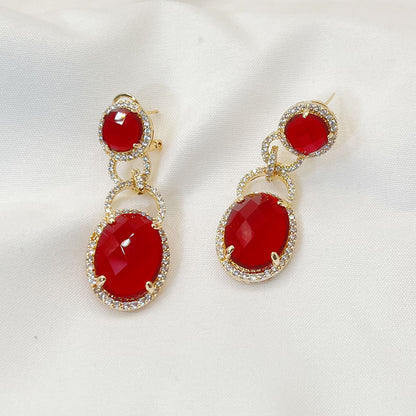 Double Red Zircon Hoop Earrings