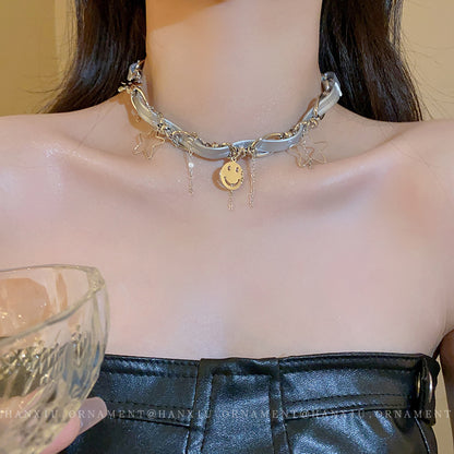 Leather Flower Smiley Five-pointed Star Necklace