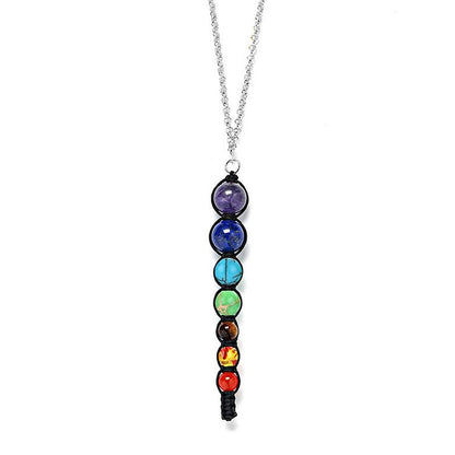 Chakra Colorful Stones Healing Rope Chain Necklace