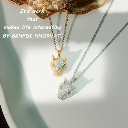 Titanium Steel Leopard Head with Collar Bone Necklace