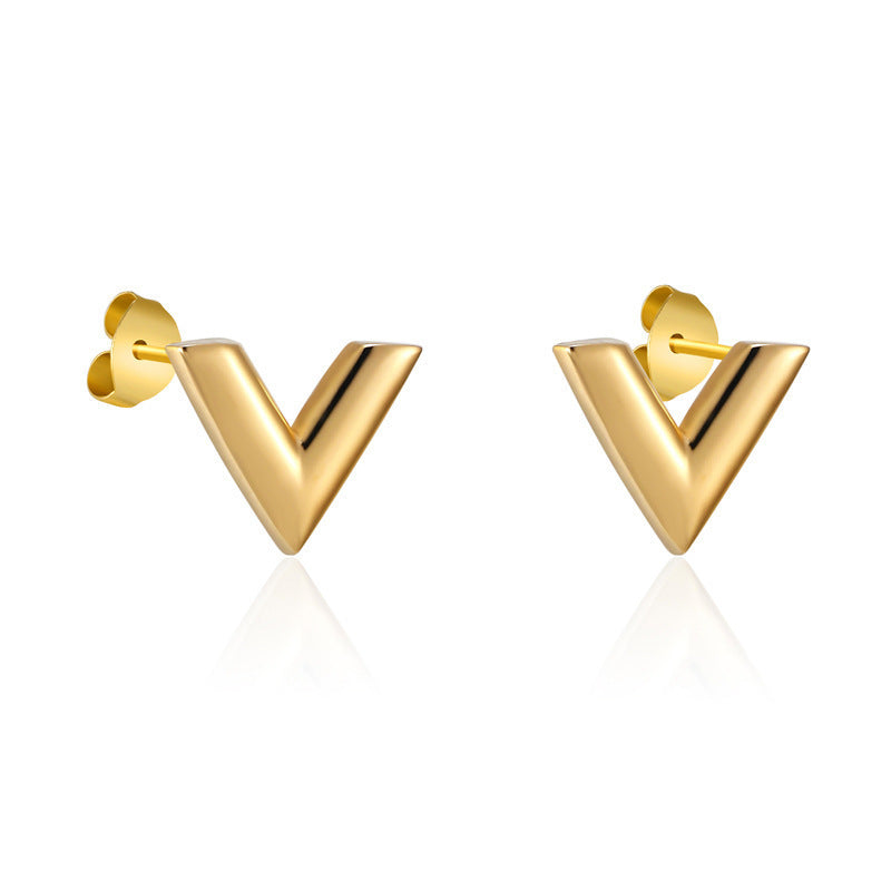 V Letter Does Not Fade New Simple Light Luxury Titanium Steel Earrings