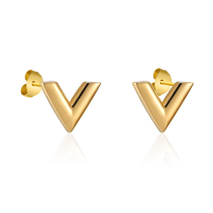 V Letter Does Not Fade New Simple Light Luxury Titanium Steel Earrings