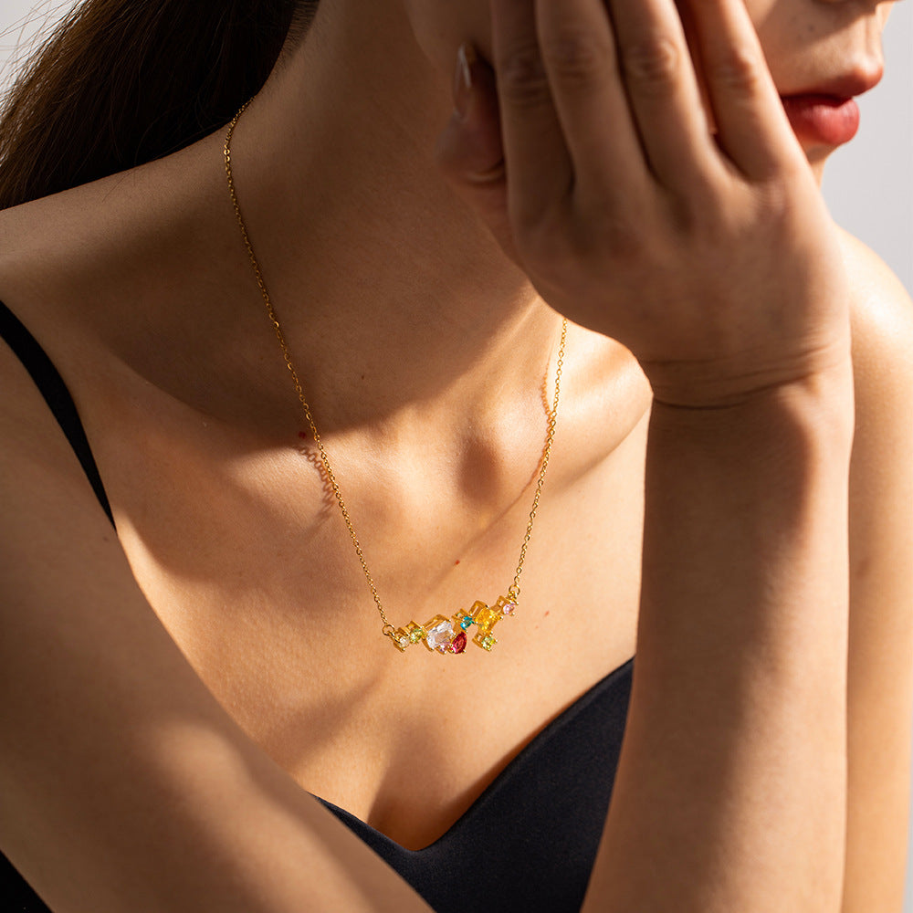 Sparkling Colored Zircon Light Luxury Necklace