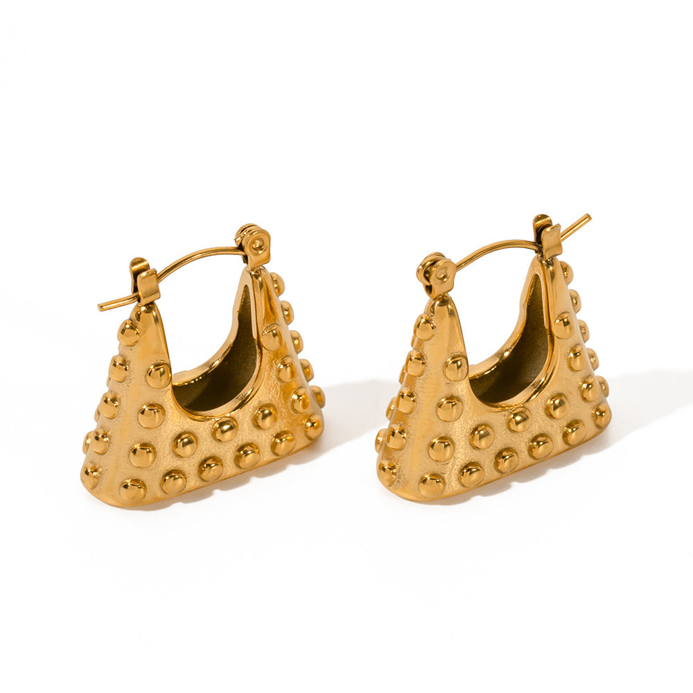 Gold Stainless Steel Polka Dot Handbag Earrings