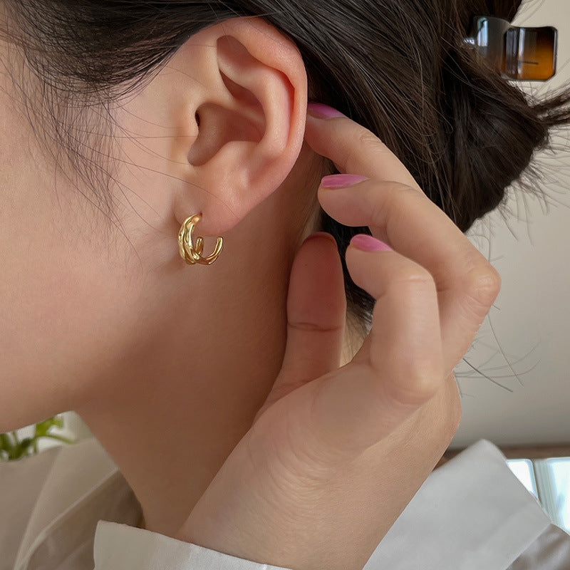 S925 Sterling Silver Irregular Double Stud Earrings