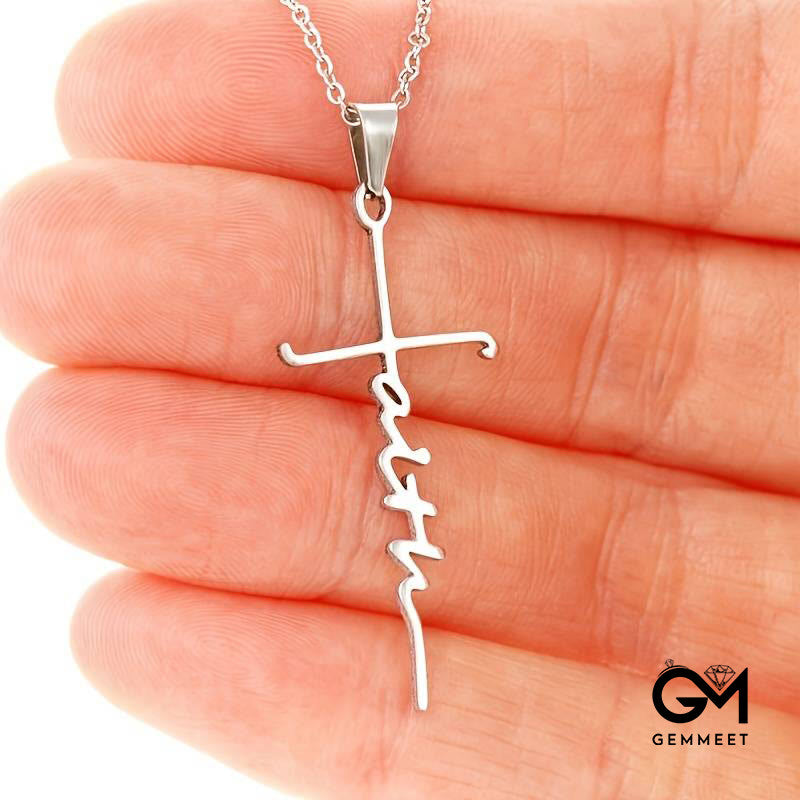 Stainless Steel Cross Faith Word Church Prayer Necklace