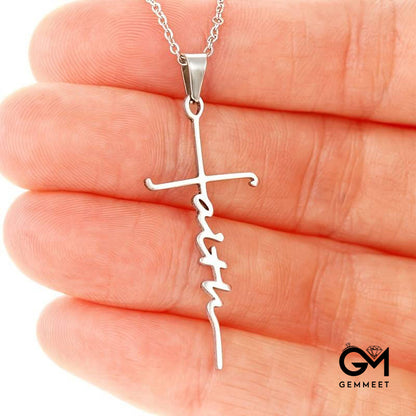 Stainless Steel Cross Faith Word Church Prayer Necklace