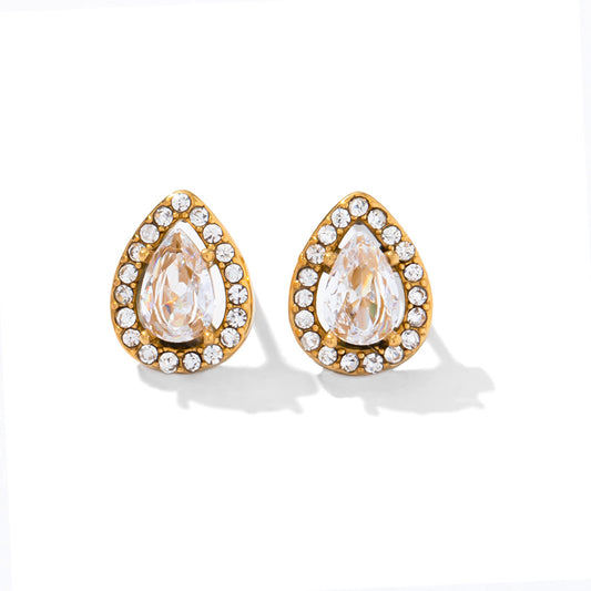 French Stainless Steel Inlaid White Zircon Earrings