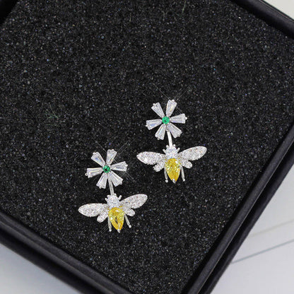 Bee Earrings Femininity Simple Rhinestone Flower Daisy Earrings