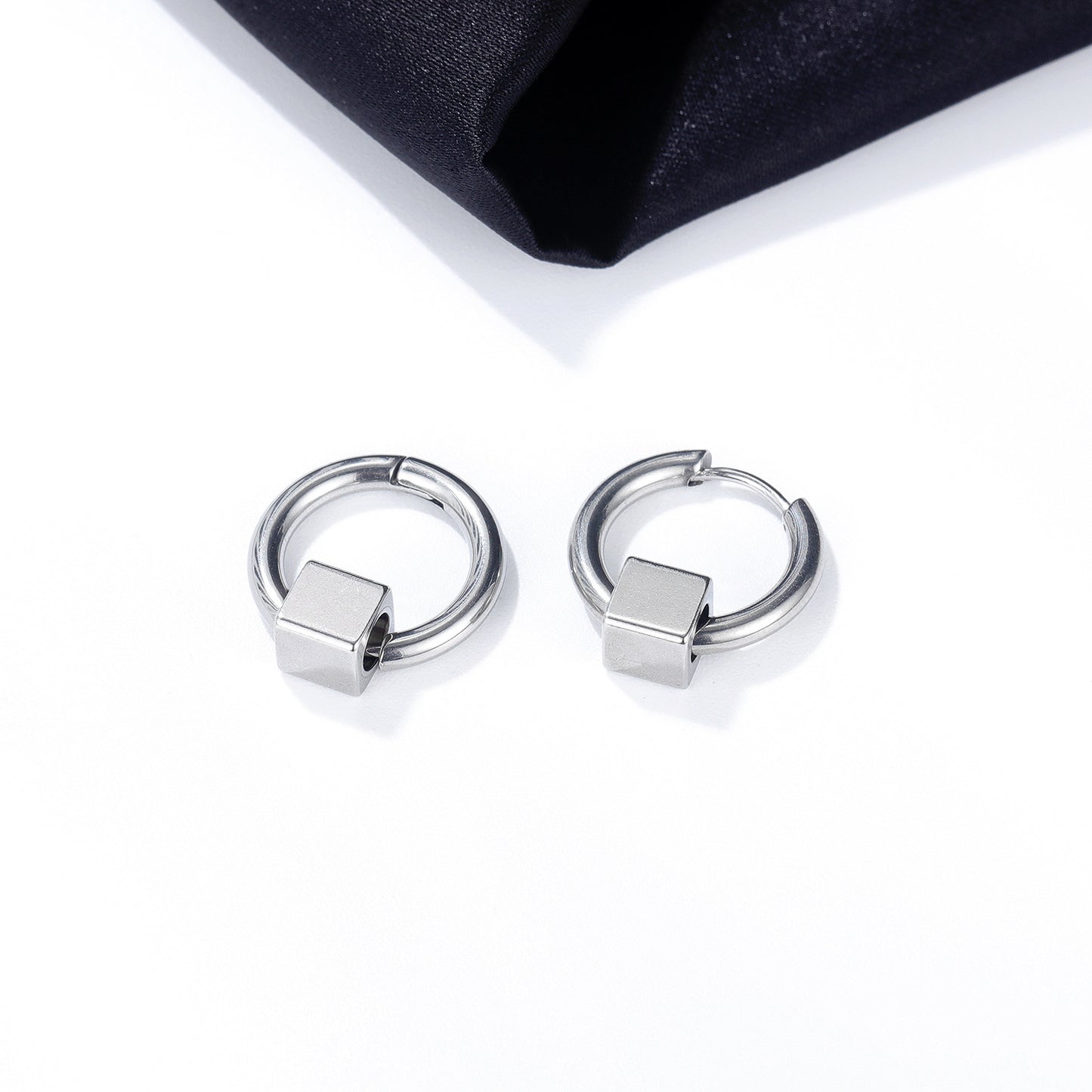 Stainless Steel Cubic Hoop Earrings