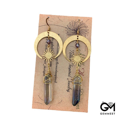 Bohemian Sun and Moon Quartz Earrings