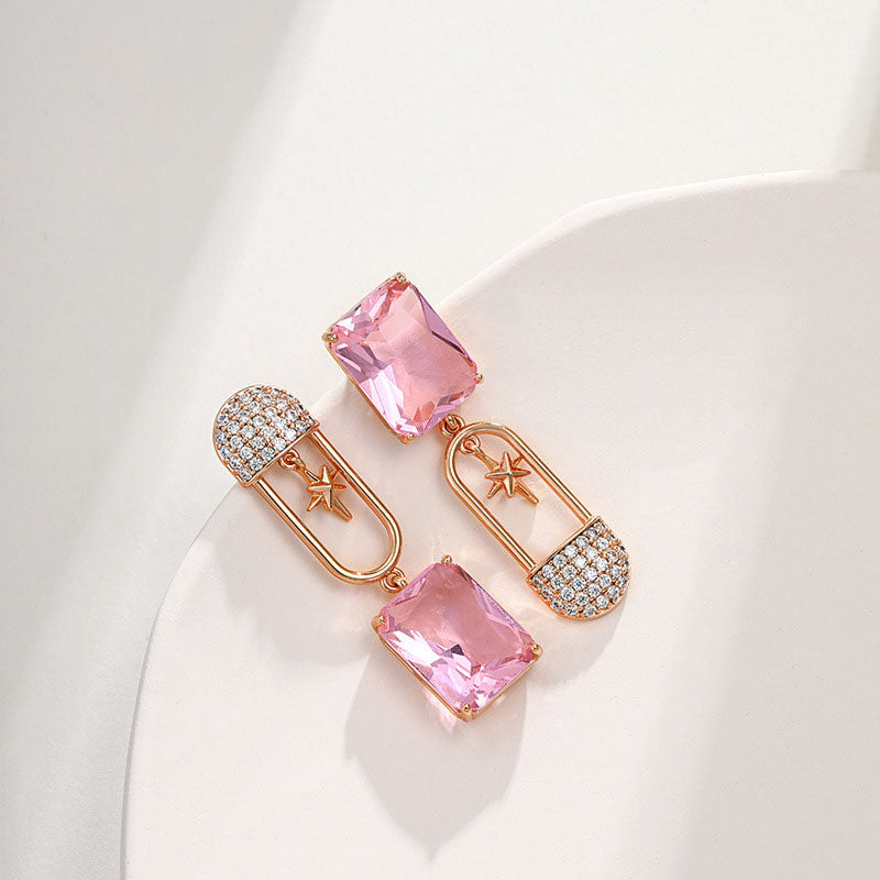 Square Zirconia Asymmetrical Stud Earrings for Women