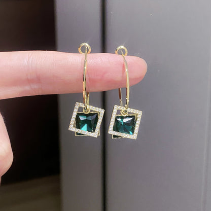 Stylish Square High Touch 925 Silver Needle Earrings