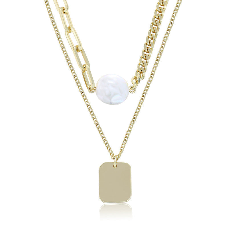 Metal Double Layer Necklace Women's Simple Long Style Baroque Style