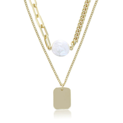 Metal Double Layer Necklace Women's Simple Long Style Baroque Style