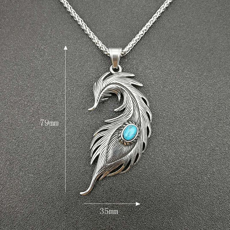 Punk Vintage Polished Turquoise Feather Pendant