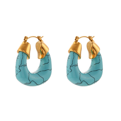 Stainless Steel Acrylic Turquoise U-shaped Earrings