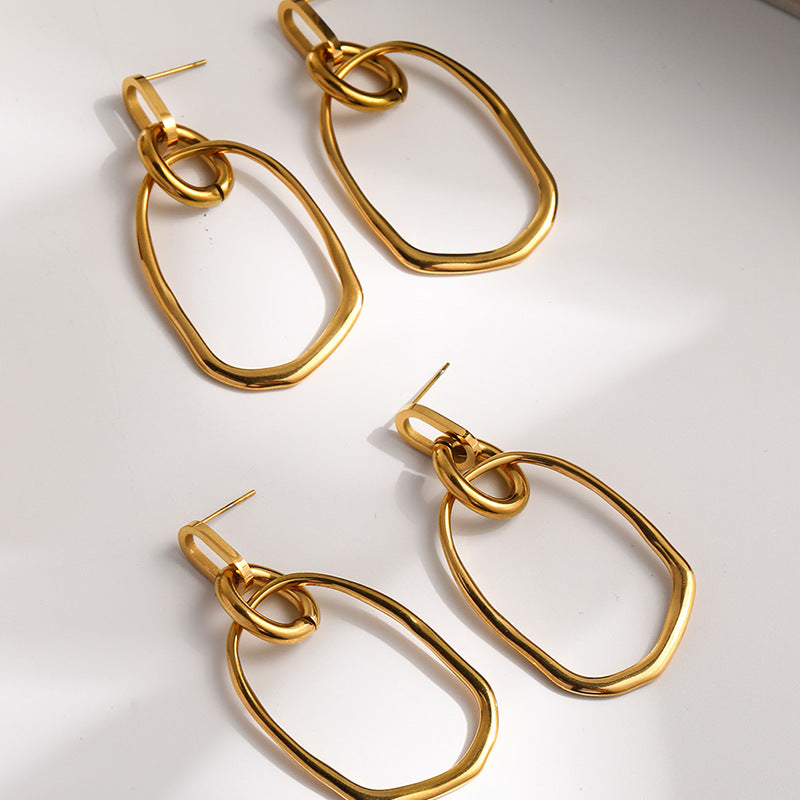 Vintage Simple Oval Titanium Steel Earrings