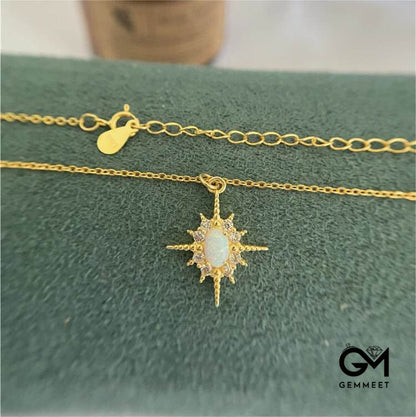 Opal White Zircon Northstar Dainty Star Necklace