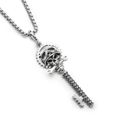 Sterling Silver Vintage Skull Key Pendants Necklace