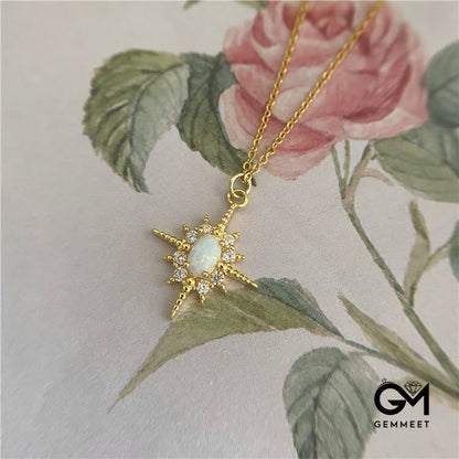 Opal White Zircon Northstar Dainty Star Necklace