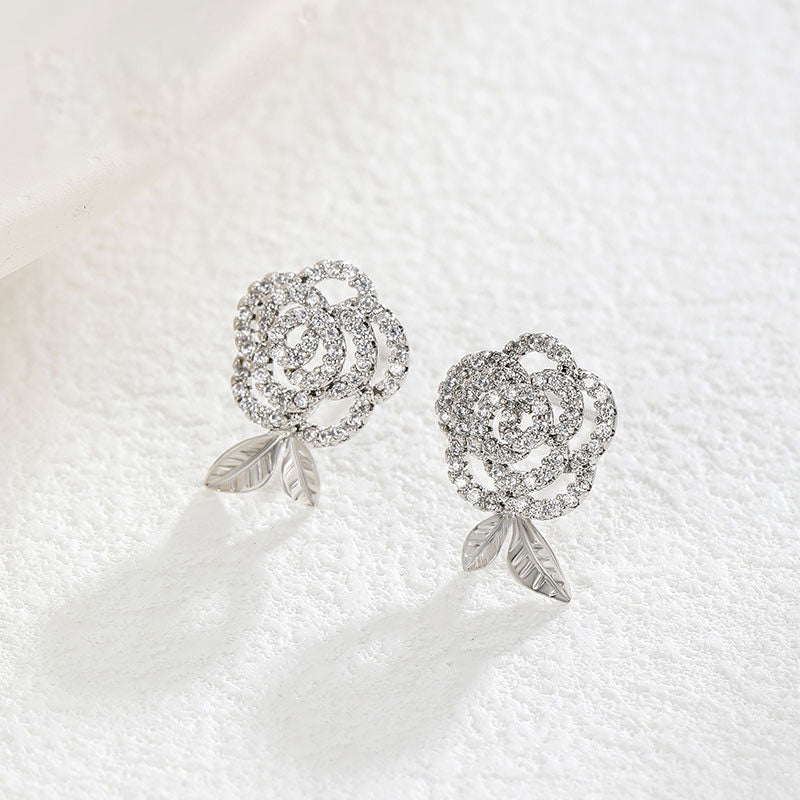 Elegant Flower Inlaid Zircon Stud Earrings