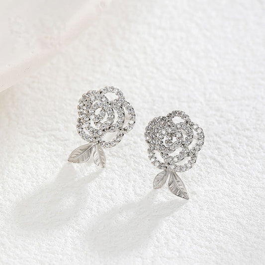 Elegant Flower Inlaid Zircon Stud Earrings