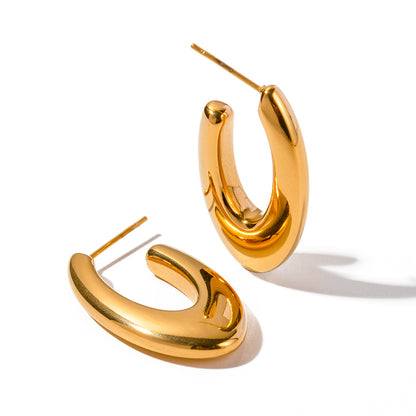 Oval U-shaped Earrings Titanium Steel Gold Earrings