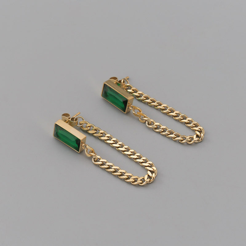 Green Fringe Temperament Titanium Steel Earrings Anti-allergy