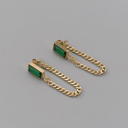 Green Fringe Temperament Titanium Steel Earrings Anti-allergy