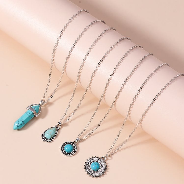 Turquoise Earrings Multi-layered Necklace Set