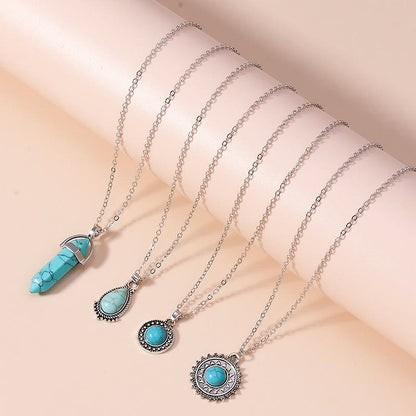Turquoise Earrings Multi-layered Necklace Set