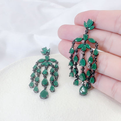 Tassel Drop Water Green Zircon Earrings