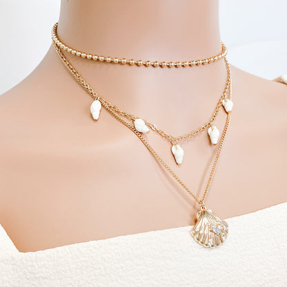 Three-tiered Shell and Conch Necklace