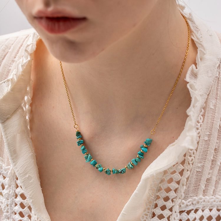 Turquoise Gravel Pendant Stainless Steel Necklace