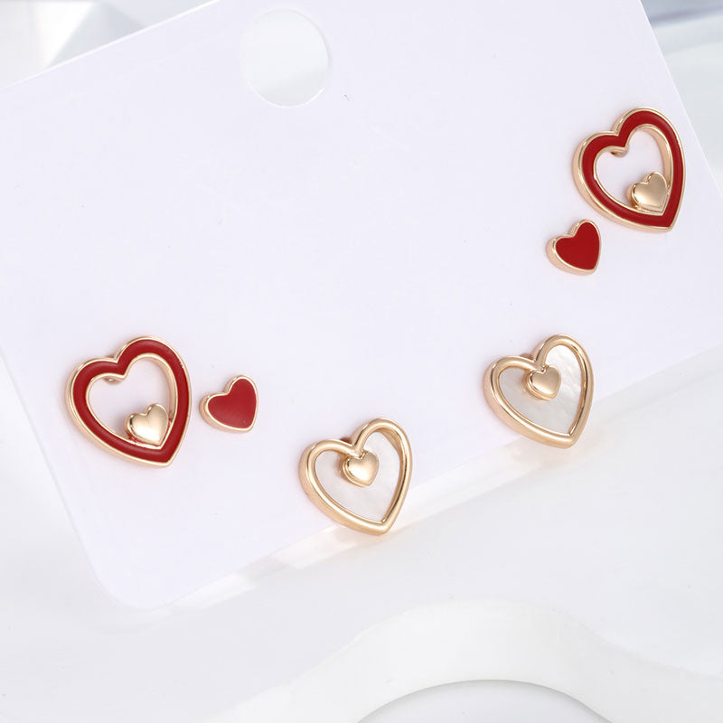 Red Drip Glazed Mother-of-pearl Love Three Pairs Nail Set