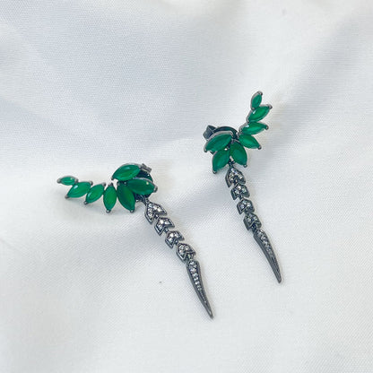 Green Zircon Wheat-Shaped Arrow Earrings